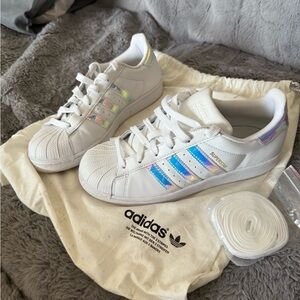 CUSTOM women’s adidas superstars - white/iridescent/gold